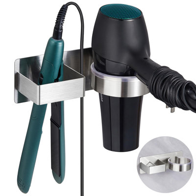 Hair Dryer Holder, Hair Tool Organizer, Stainless Steel Blow Dryer Holder Wall Mounted, Adhesive Hair Straightener Holder, Bathroom Bedroom Hair Care -  Rebrilliant, 0A0BC3025D6047869971275B21A844D5