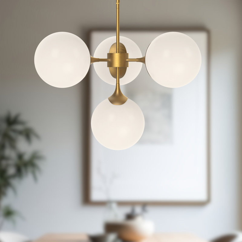 Lustre linéaire moderne Spoutnik à 4 lumières Nedra, Doré vieilli
