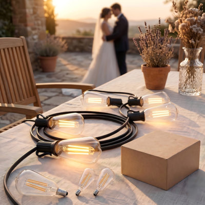 50ft Outdoor St38 Edison Bulb String Lights With 12 Hanging Hooks - 2700k Warm White Waterproof Lights For Patio & Porch