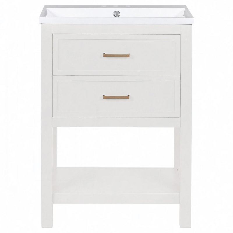 Meuble-lavabo avec lavabo supérieur, meuble-lavabo moderne avec 2 tiroirs, meuble-lavabo simple, Blanc