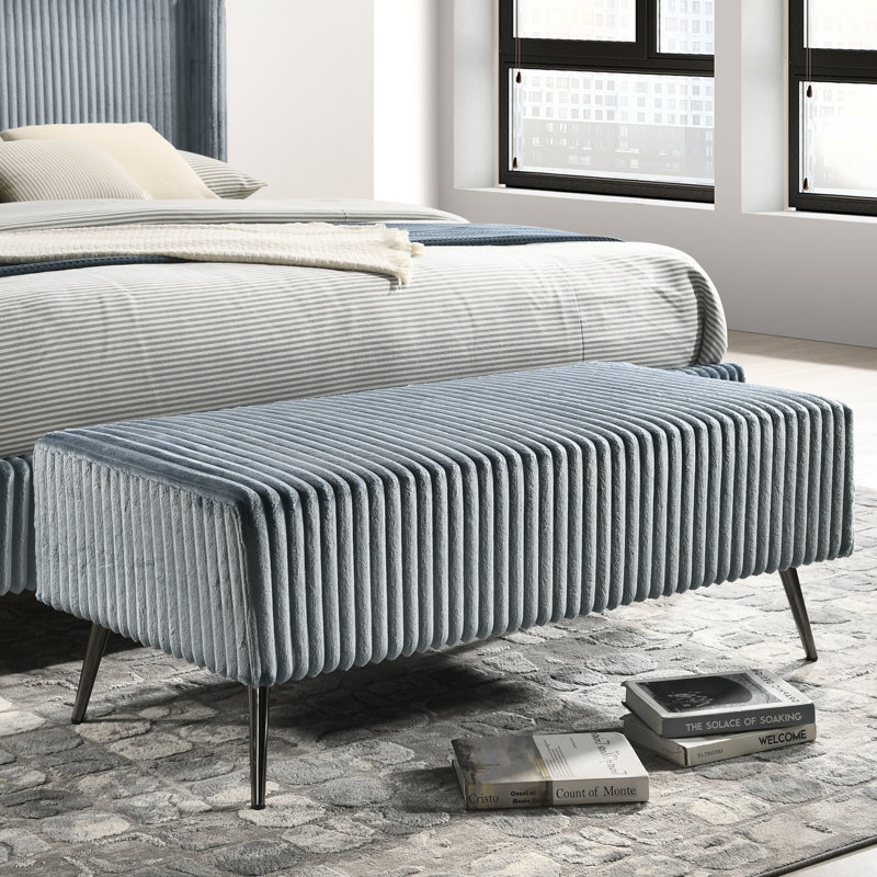 Northington Mavela Wide Wale Upholstery Bench, Blue