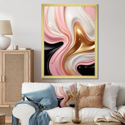 Retro Glam Liquid Art In Pink White And Black - Abstract Shapes Wall Art Prints