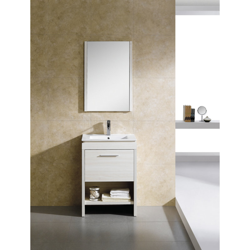 Kaleb Wood Rectangle Wall Mirror, 31.5" H x 17.75" W, Gray Oak