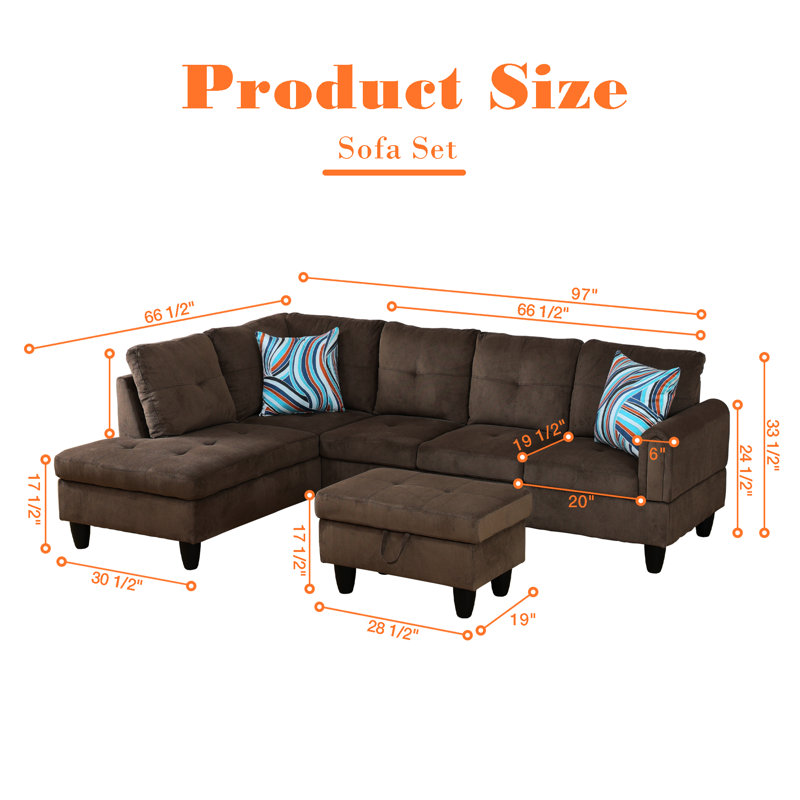 Adalmiina Upholstered Sectional, Brown, Right Hand Facing