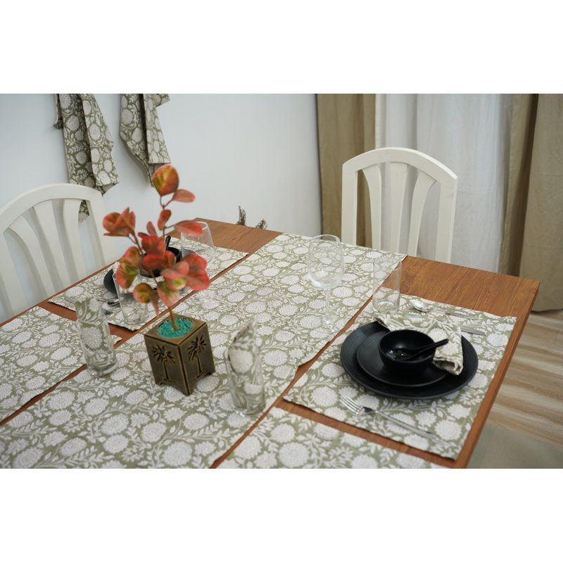 Fabdivine 18X18 Inch Vintage Block Print Table Napkin, (Rajat, Green) Duck Cnvas {Set of 4}
