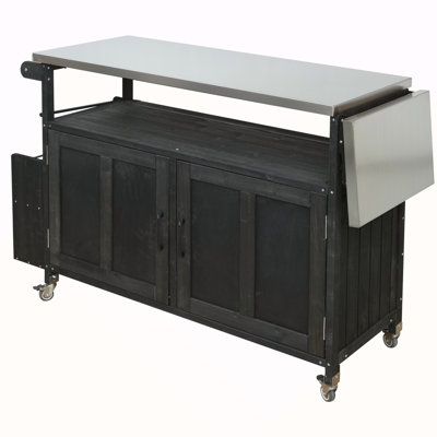 Foldable Outdoor Kitchen Island Patio Mobile Kitchen Cart Portable Outdoor Cooking Island With Lockable Wheels, Storage Cabinet And Towel Rack For Patio And Outdoor
