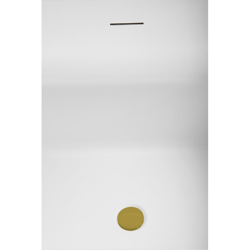 59" Streamline Soaking Matte White Freestanding Tub and Tray With Internal Drain, Brushed Gold