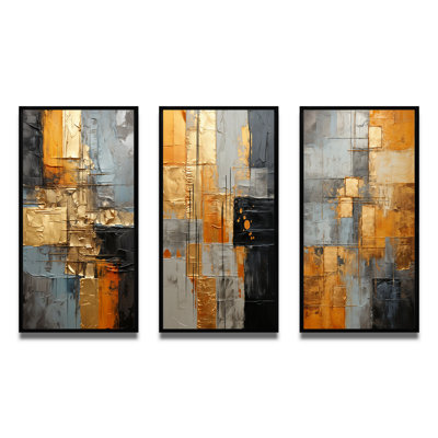 " Gold Gray Gleaming Geometry " 3 - Pieces