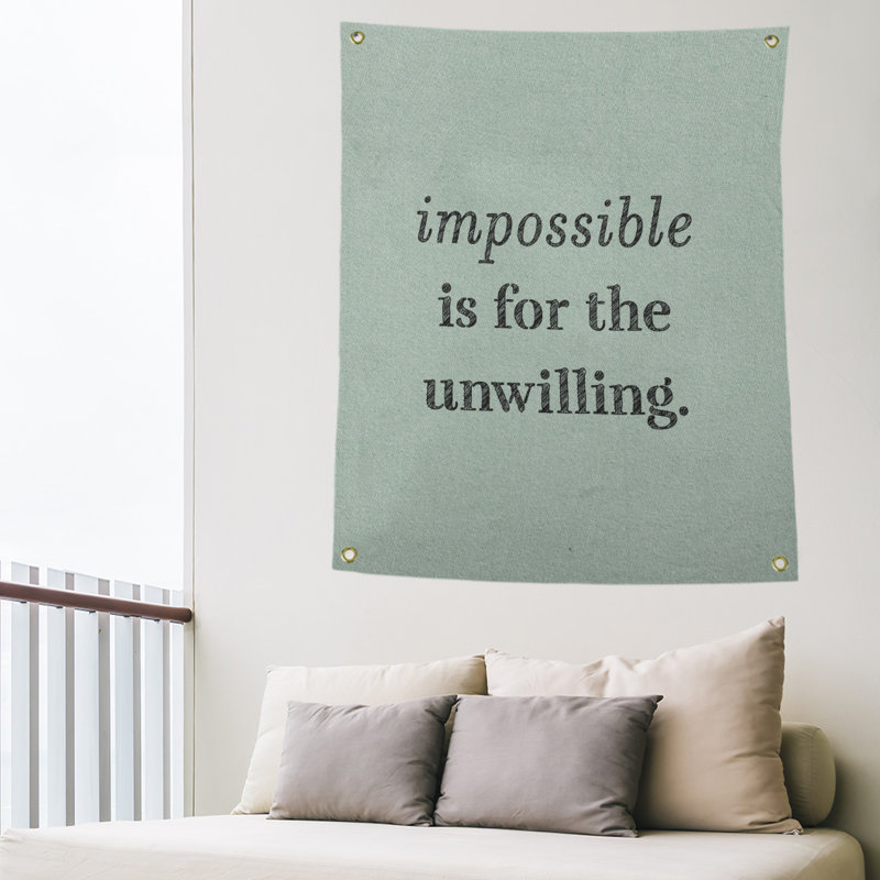 Tapisserie quote « impossible à écrire » en polyester, H 80 po x l 59 po, Vert / Noir