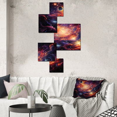 Pink And Orange Spiral Galaxy - Galaxies Square Wall Art Set Of 5
