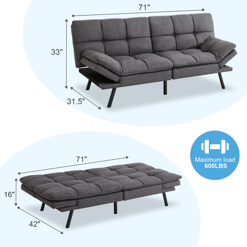 71'' Convertible Sleeper Sofa Folding Loveseat With Adjustable Arms And Backs For Apartments & Office & Living Room