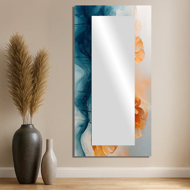 Turquoise aqua de fleurs de renoncule II - miroir mural décoratif floral - imprimé sur métal, 28 po x 55 po