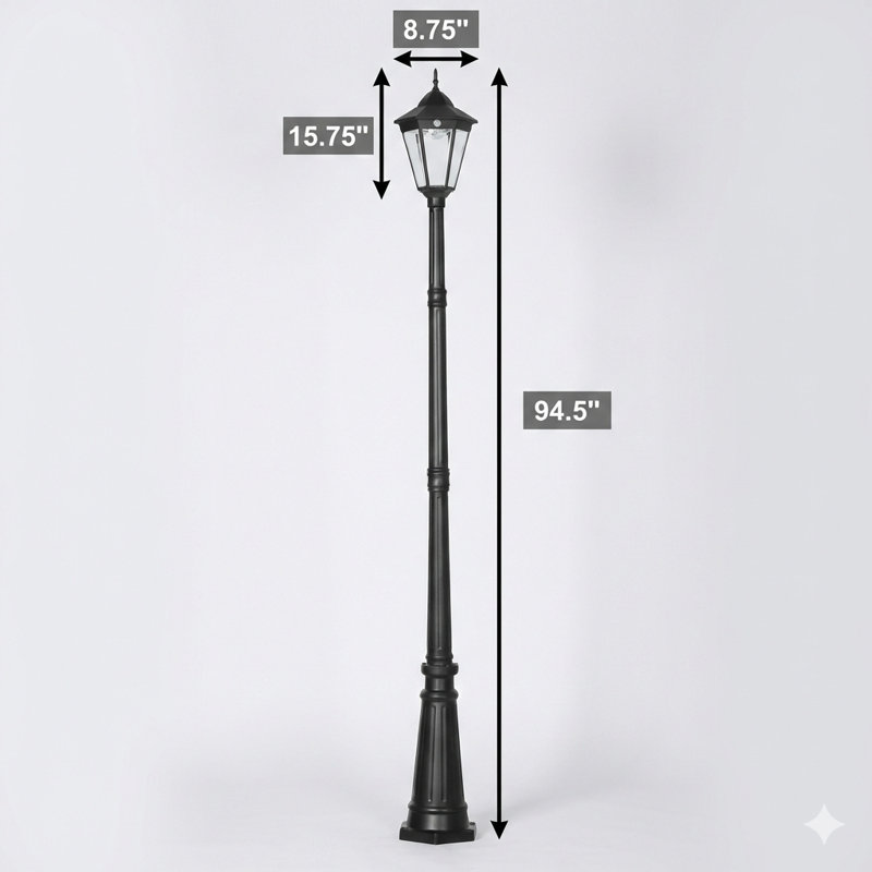 A 94.5-Inch Vintage-Style Solar Lamp Post With An Aluminum Construction, Providing Automatic Dusk-To-Dawn Operation And Equipped With A PIR Motion Sensor, Suitable For Gardens, Lawns, Pathways, And Driveways (Black Finish).
