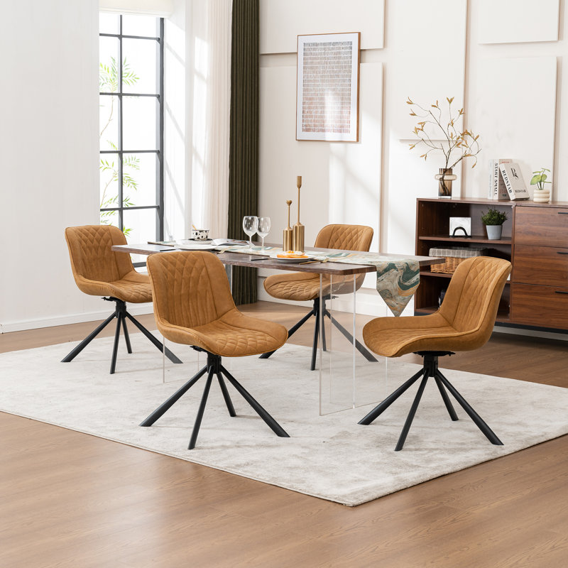 Swivel Tufted Leather Upholstered Side Chairs Modern Dining Chairs with Metal Legs, Brown