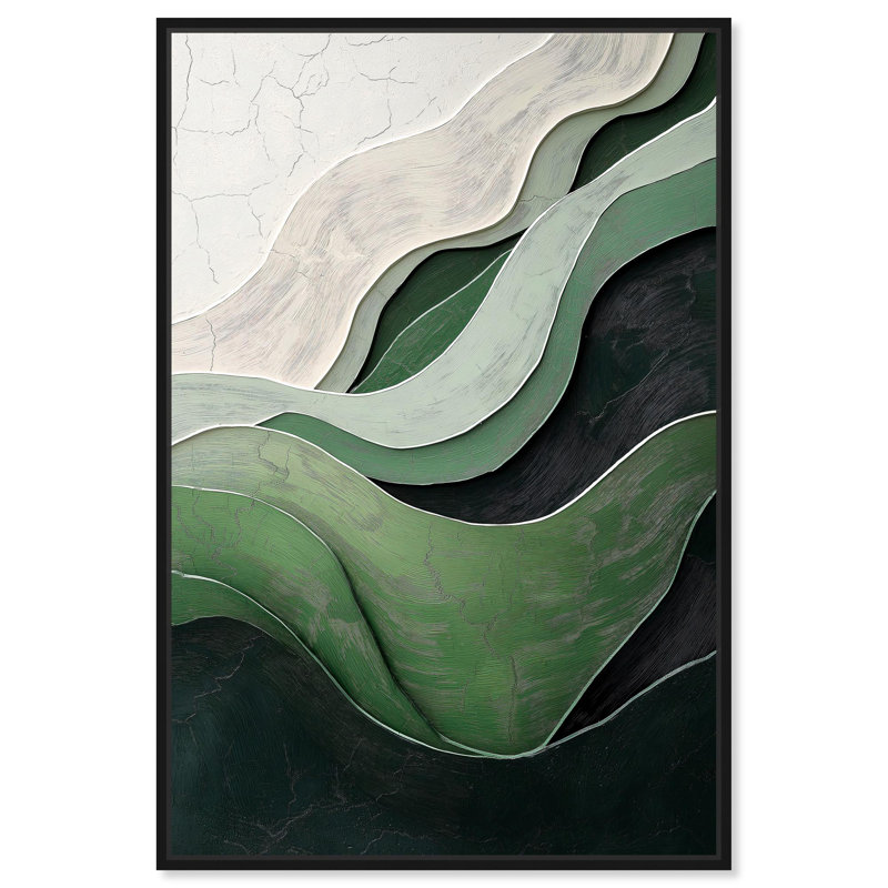 «Green Echoes I», art abstrait vert, H 31 po x l 21 po, Cadre noir