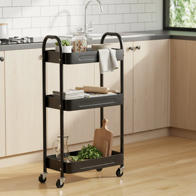 3-Tier Narrow Rolling Storage Cart, Slim Design, With Wheels + Lockable Casters, Suitable For Laundry Room Kitchen Narrow Spaces by 17 Stories