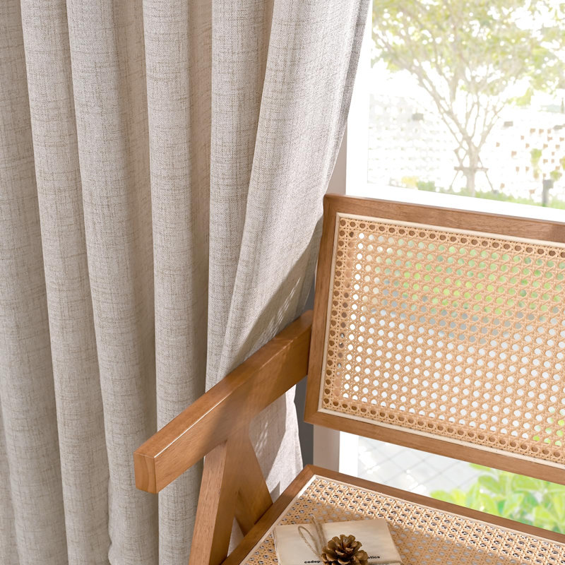 Linen Curtains 63 Inch Length 2 Panels For Living Room - Beige Semi Sheer Drapes Light Filtering With Bronze Grommet Netural Window Treatments, 52 X 63 Inch