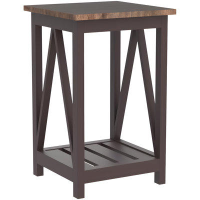 Farmhouse Rustic End Tables With Storage Shelf, Espresso Vintage Side Tables For Living Room, Bedroom