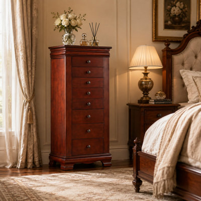 Armoire à bijoux avec miroir, armoire à bijoux pour 8 tiroirs et portes battantes latérales, armoire à bijoux pour colliers, bagues et boucles d'oreilles