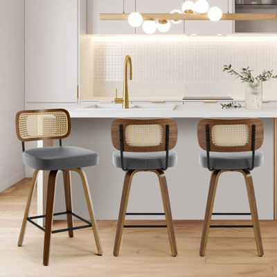 Adianey Swivel Upholstered Rattan Back Counter & Bar Stool