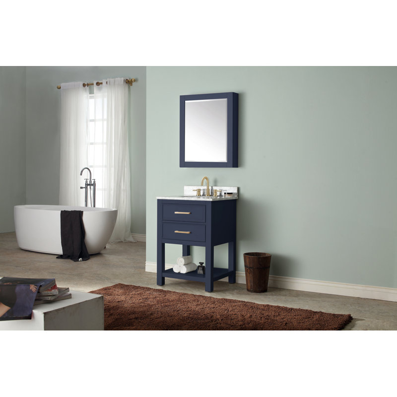 Brooks 25'' W Single Vanity, Carrera White Marble, Navy Blue