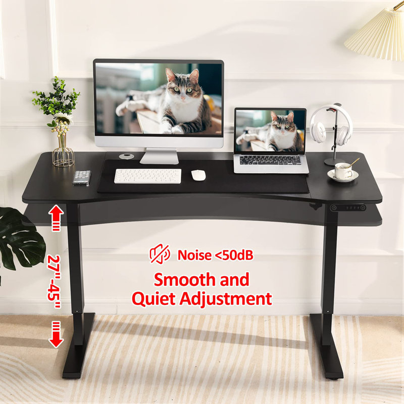 Kriaris Height Adjustable Gaming Standing Desk with Built in Outlets, Black