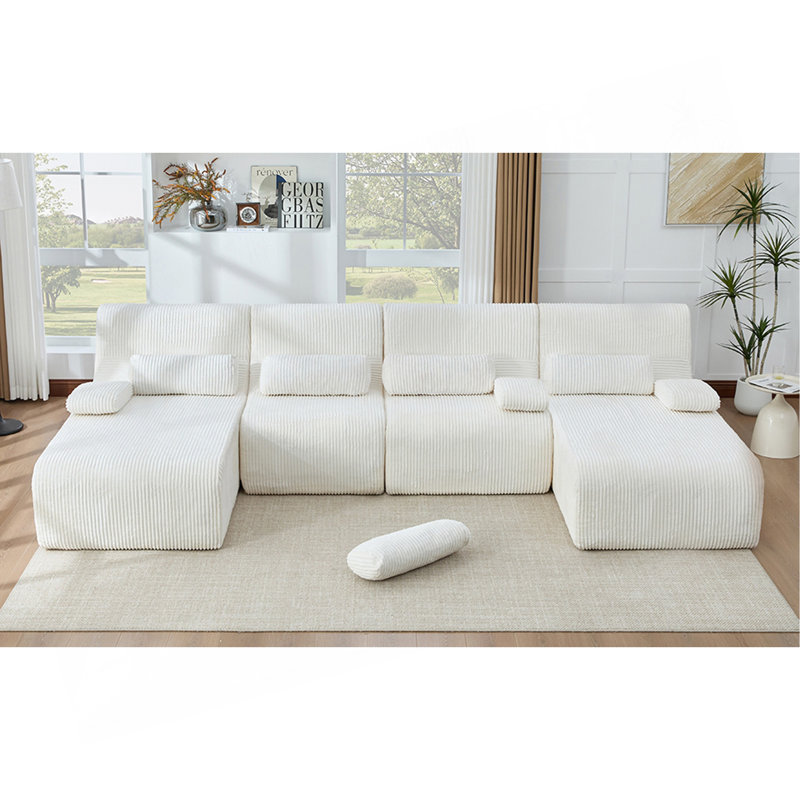 Canapé surdimensionné de 132,2 po, Velours côtelé blanc