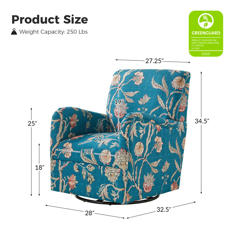 Ensemble de 2 fauteuils pivotants Harshad, 100 % polyester bleu sarcelle