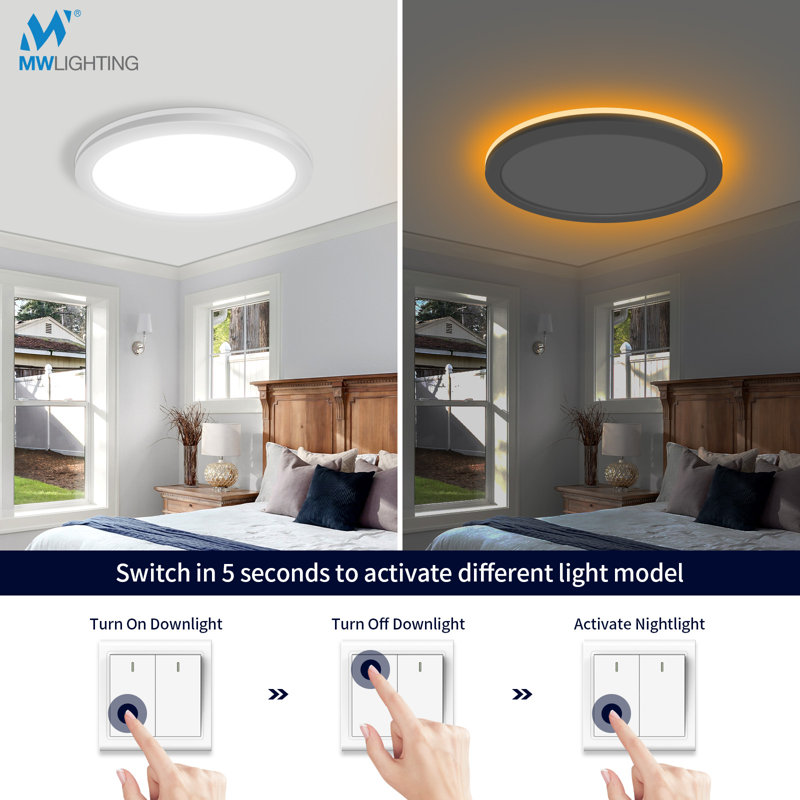 mw 4 Pack 12 Inch Led Flush Ceiling Light with Night Light, 24W eqv.80W, 2700K/3000K/3500K/4000K/5000K Selectable,Dimmable LED Ceiling Light for Bedroom, Dining Room,Hallway,ETL and California JA8 Certified
