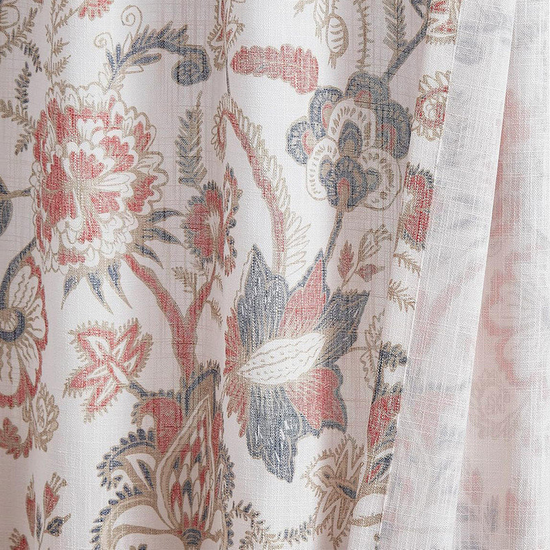 Backtab Rod Pocket Floral Semi Sheer Curtains,Light Filtering Window Living Room,52"x84",2 Panels