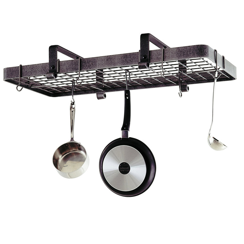 Hammered Steel Low Ceiling Rectangle Pot Rack with Grid