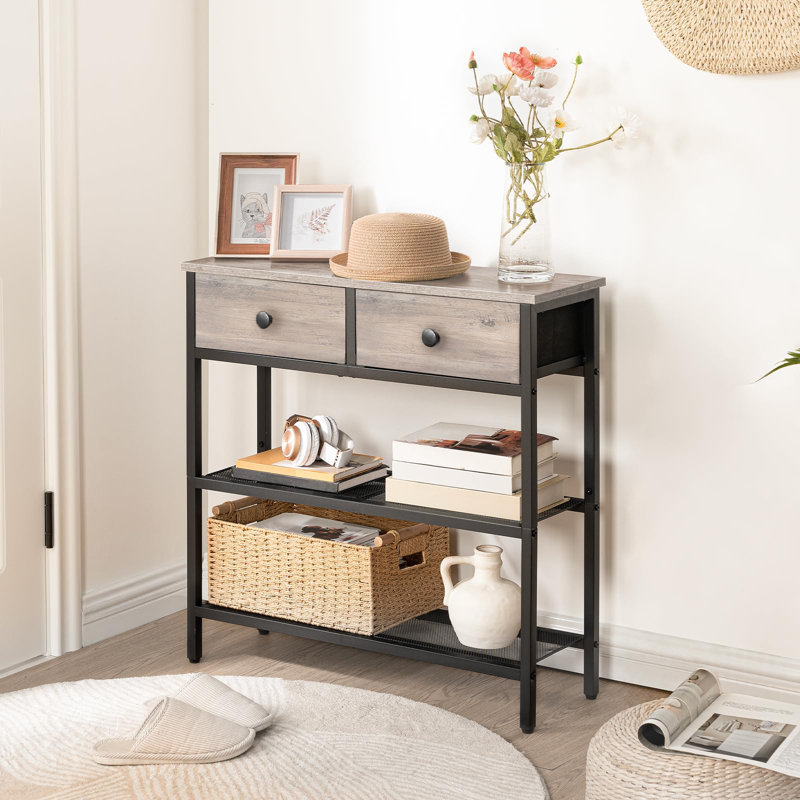 29.5" Narrow Console Table With 2 Fabric Drawers, Small Entryway Table With 3-Tier Storage Shelves, Thin Sofa Table, Side Table, For Living Room, Hallway
