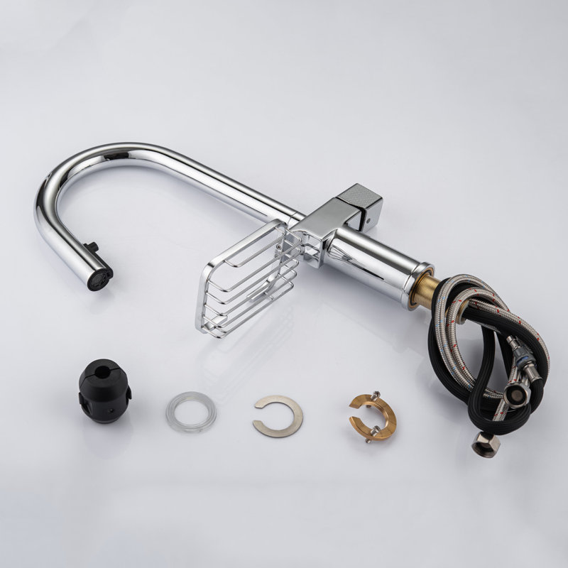 Robinet de cuisine rétractable High Arc - acier inoxydable monotrou, robinet d'évier moderne (chrome), Chrome