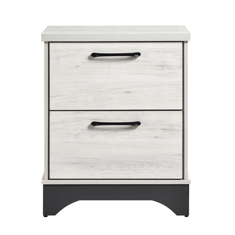 Table de chevet 2 tons moderne en chêne blanc et gris pour la chambre à coucher, glissière à roulement lisse, poignées noires, table de chevet contemporaine pré-assemblée, tiroirs, décor