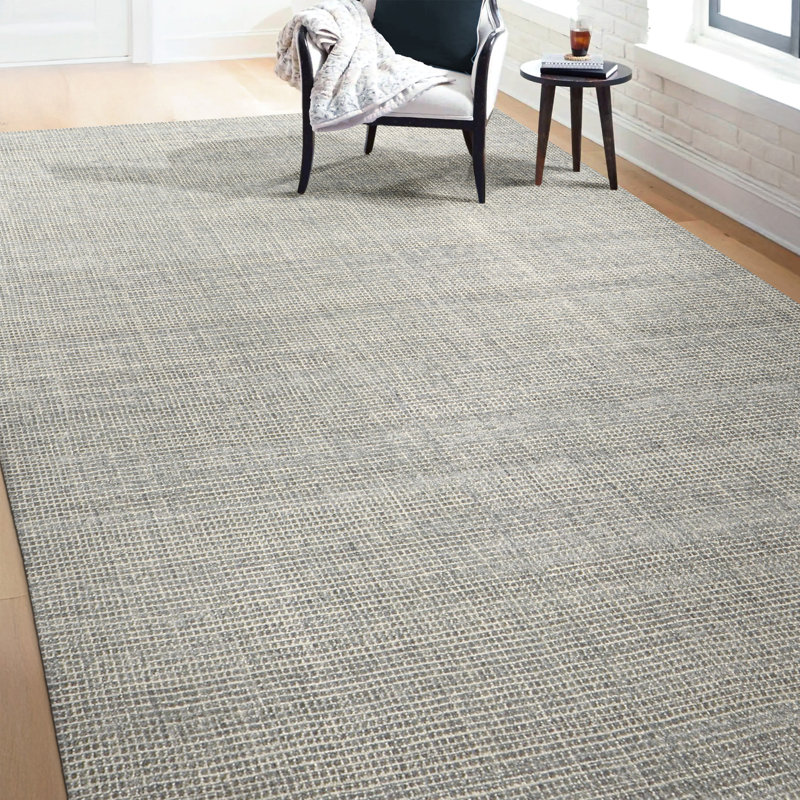 Tapis gris / blanc noué à la main de haute qualité, Rectangle 6 pi x 9 pi