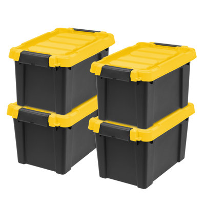 IRIS 20 Qt./5 Gal. Heavy-duty Stackable Storage Tote in Black with Yellow Lid
