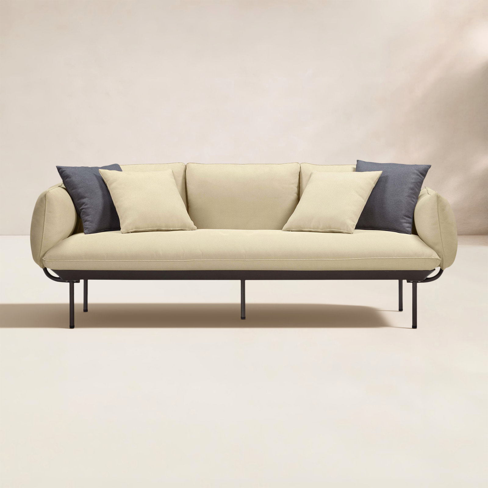 85" Patio Sofa, Beige, Dark Brown