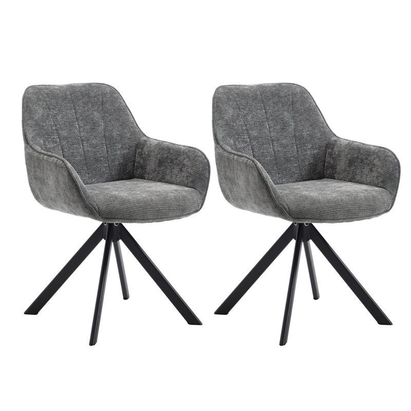 59cm Wide Upholstered Metal Dining Chairs, Dark Grey