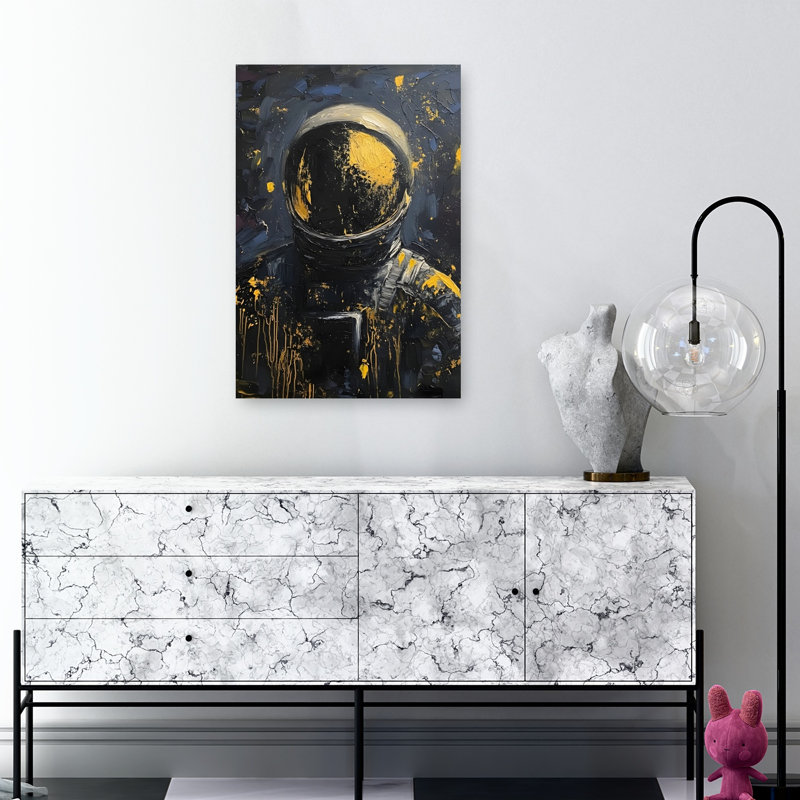 «Golden Astronaut», impression d'art dramatique moderne abstrait, H 36 po x l 24 po