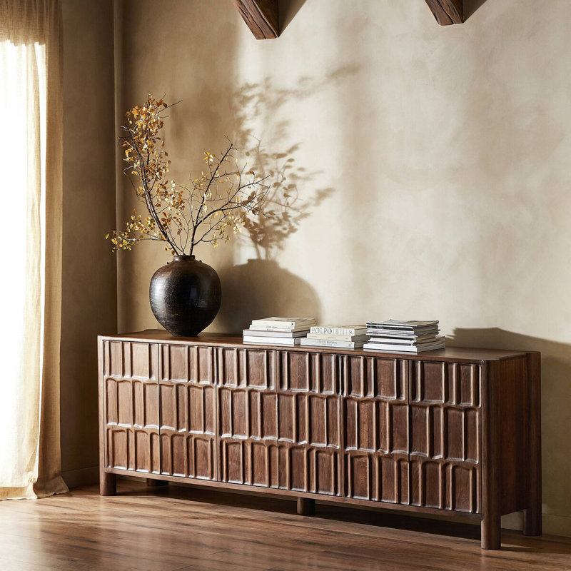 Ezri 98'' W Solid Wood Sideboard, Brown