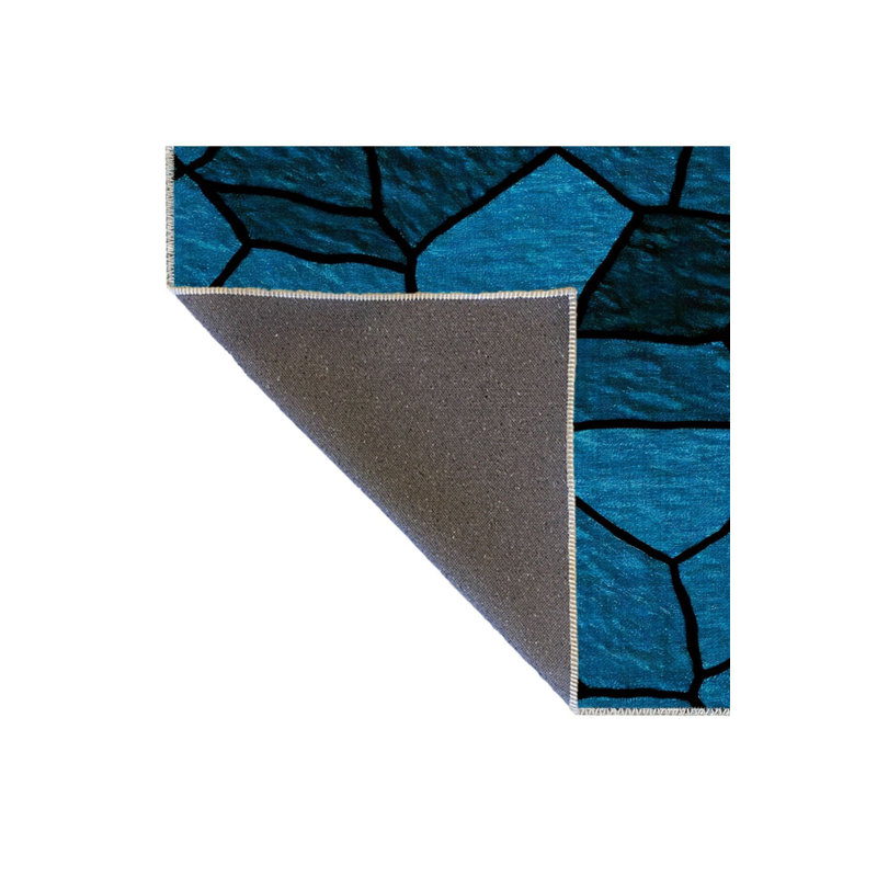 Tapis bleu lavable à motif géométrique bleu, Rectangle 3 pi 3 po x 4 pi 11 po 