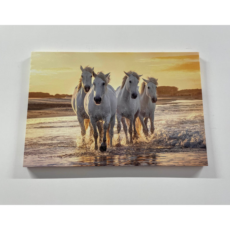 Art mural surdimensionné en toile de coton sur le thème d'un cheval côtier présentant une scène de plage tranquille avec des décorations équines, parfait pour la décoration intérieure