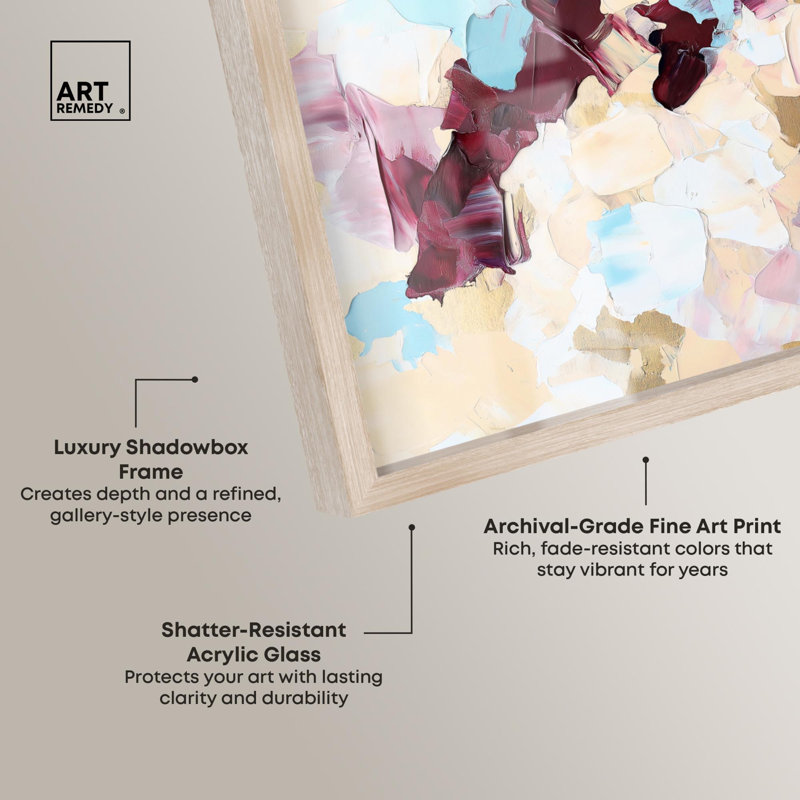 «Crimson and Blue Shadowbox Print Abstract Decor» par Art Remedy, Crème, crème, H 17 po x l 21 po
