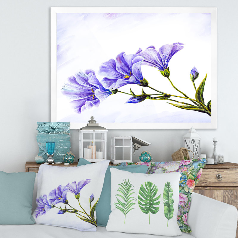 Fleurs bleues - Peinture sur toile, H 12 po x l 20 po x p 1 po, Cadre blanc