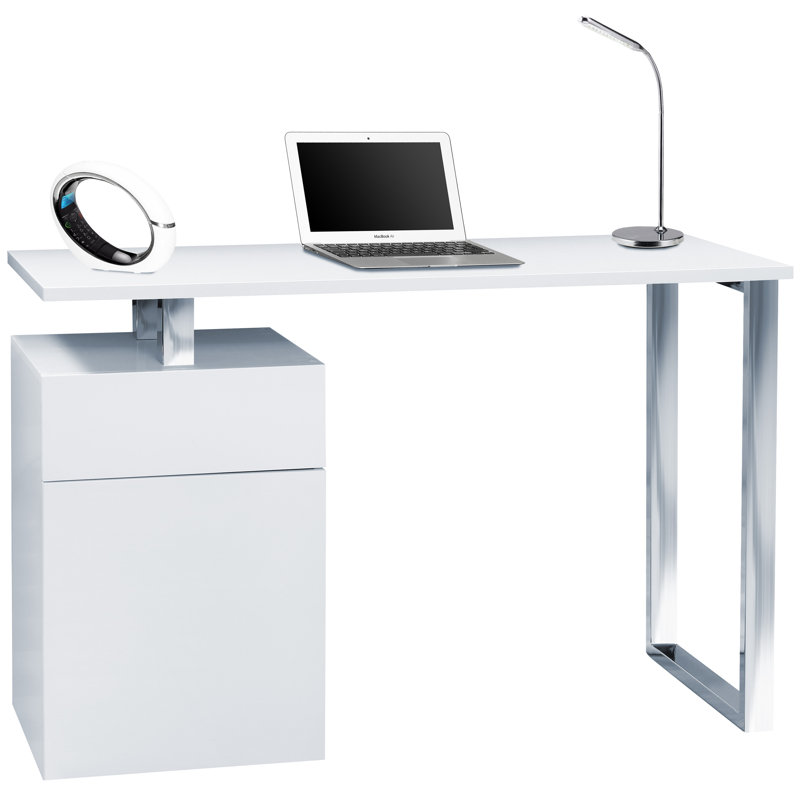 Computer Desk, Right, Silver, White