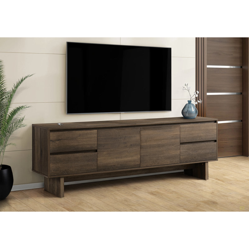 Meuble télé, console de 72 po, meuble multimédia, tiroirs de rangement, armoire de rangement, stratifié, transitionnel