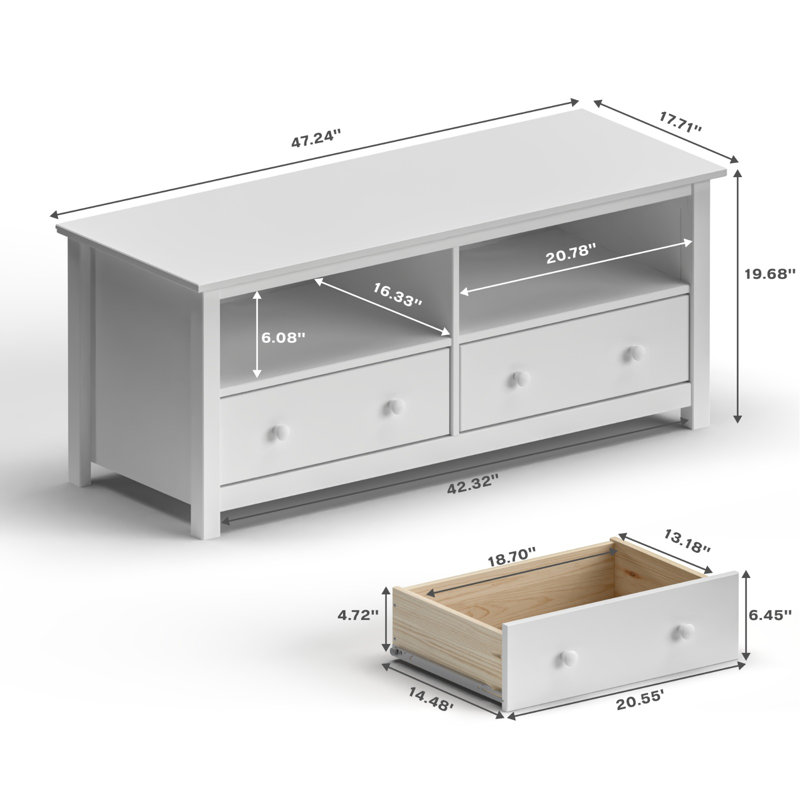 Albrecht Solid Wood TV Stand 55" with 2 Drawers and Ample Storage, White