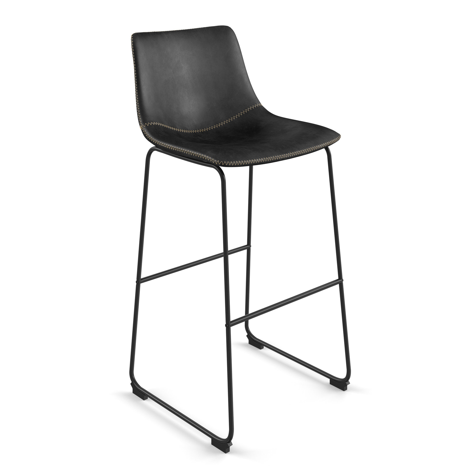 Nia Vegan Leather Bar & Counter Stool, Bar Stool (29" Seat Height), Black, Black