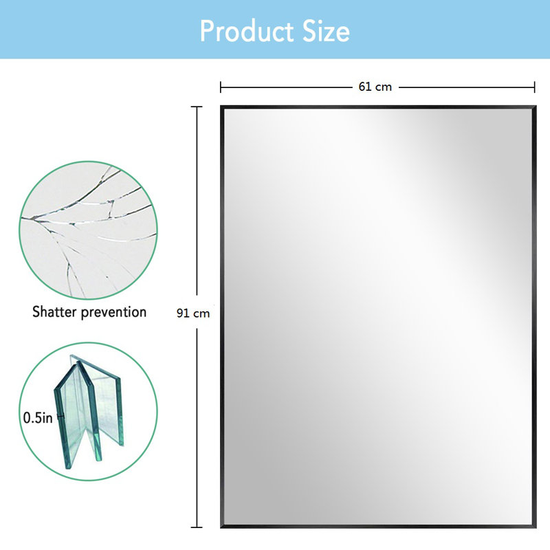 Jarrell Metal Flat Wall Mirror, Black