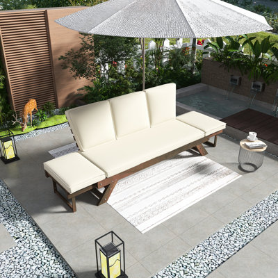 Outdoor Adjustable Patio Wooden Daybed Sofa,Chaise Lounge,Expandable And Multifunctional Daybed,With Premium Hardwood Frame,Water-Resistant And UV-Resistant Cushions,Easy To Install